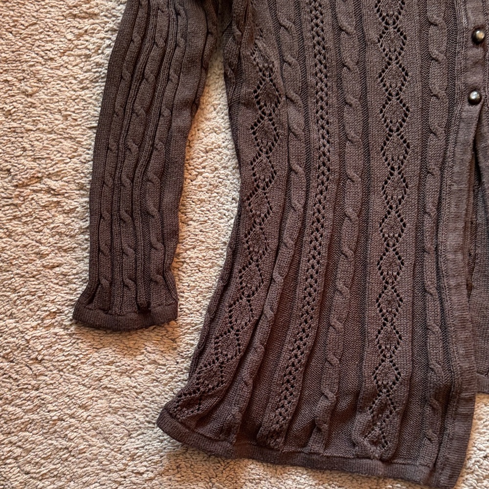 Croft & Barrow Women's Chocolate Brown Cotton Cable Knit Cardigan Sweater. - Picture 6 of 11